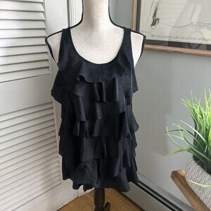 Ann Taylor Loft Top Womens Medium Black Tiered Ruffle Tunic Whimsical Fairy Goth